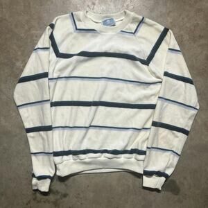 Vintage 70s Young Lion White Striped Velour Pullover